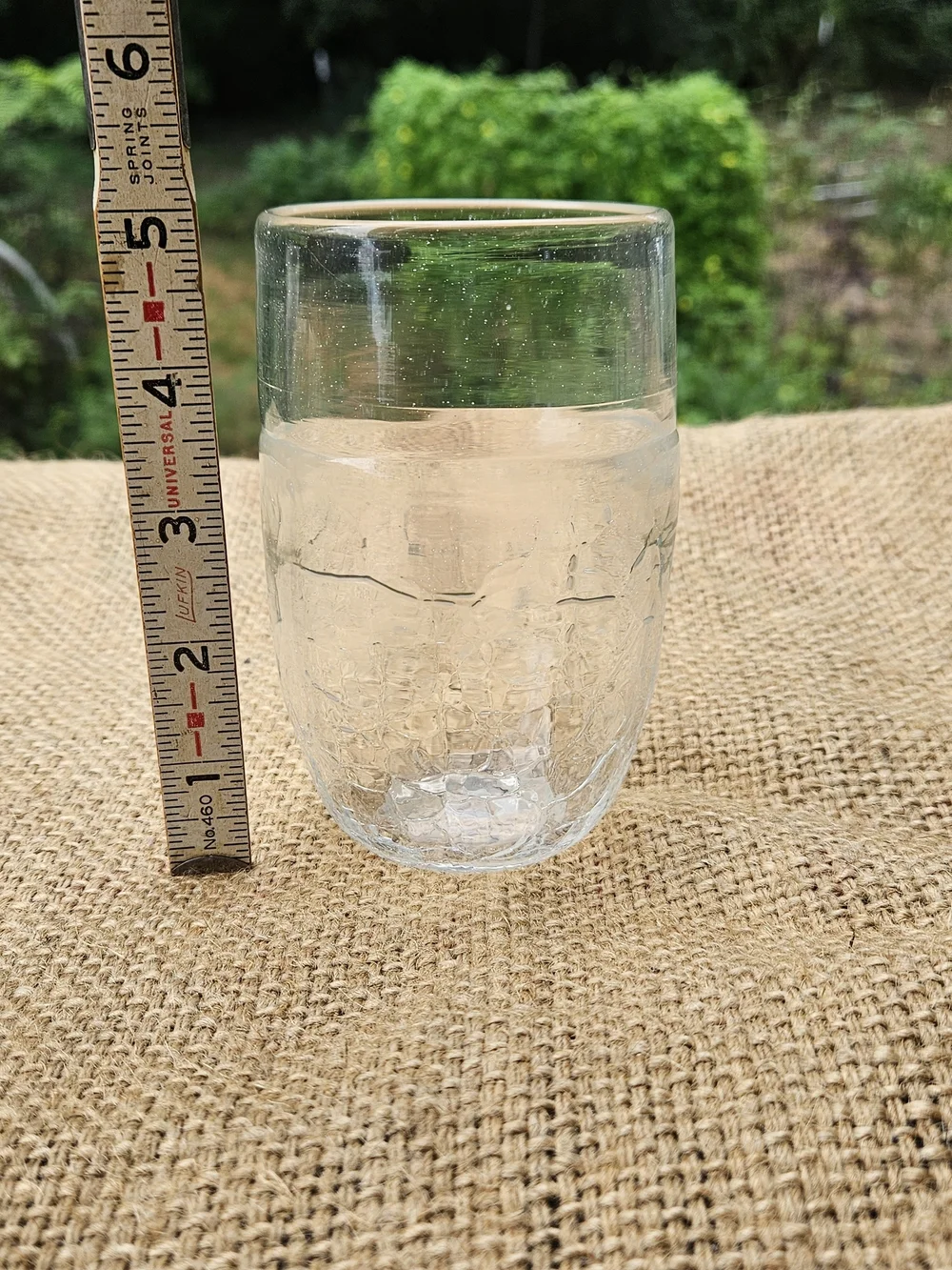 Signed Art Glass Tumbler or Vase Clear Cases Crackle Glass 5 Inches Tall Vintage